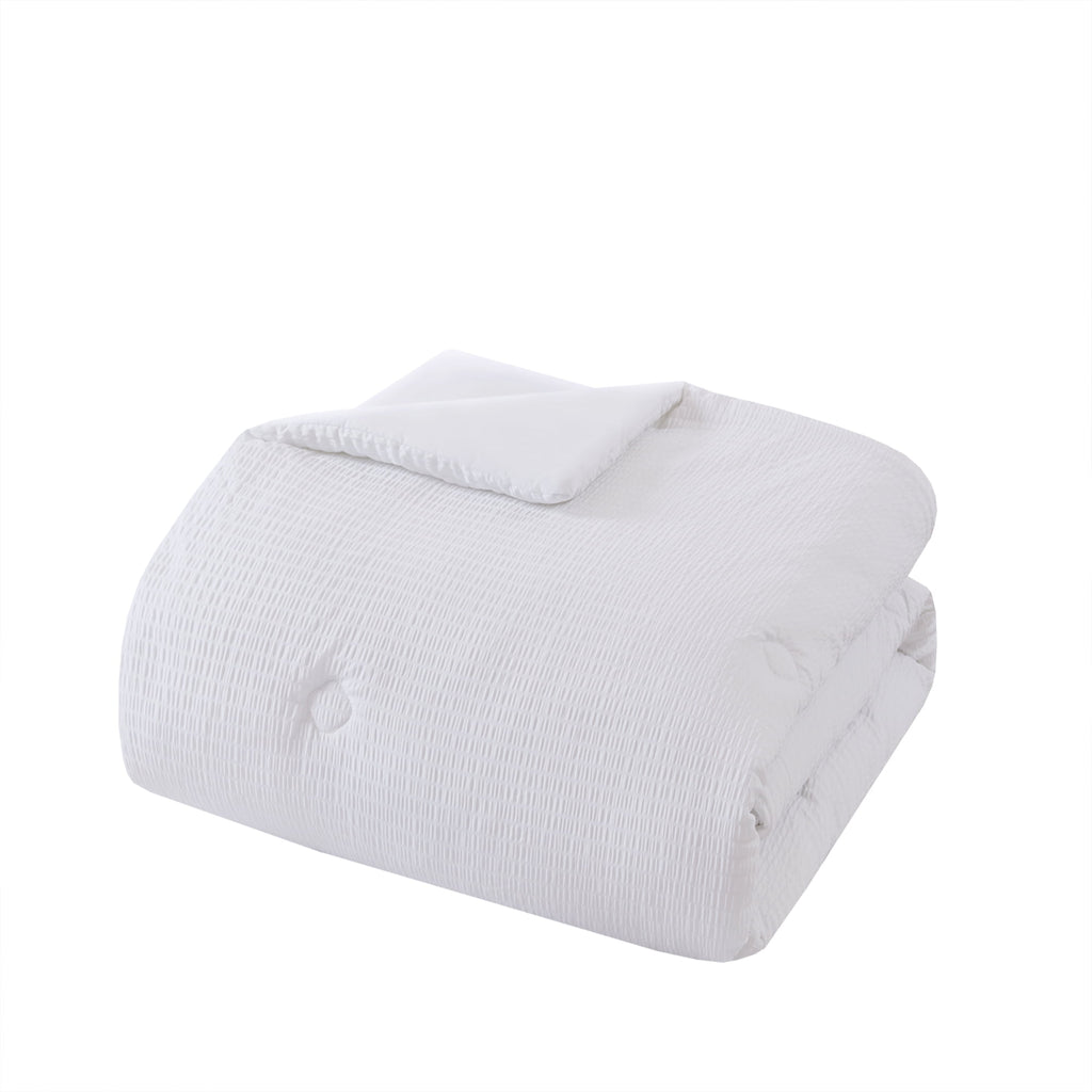 Vinmora™ Full/Queen Comforter, Reversible Down Alternative, All-Season, White Seersucker - Premium Comforter Set by Vinmora™
