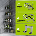 Vinmora™ LazySpin 4-Tier Corner Shower Caddy Tension Pole, Fits - Premium Bedding & Home by Vinmora™