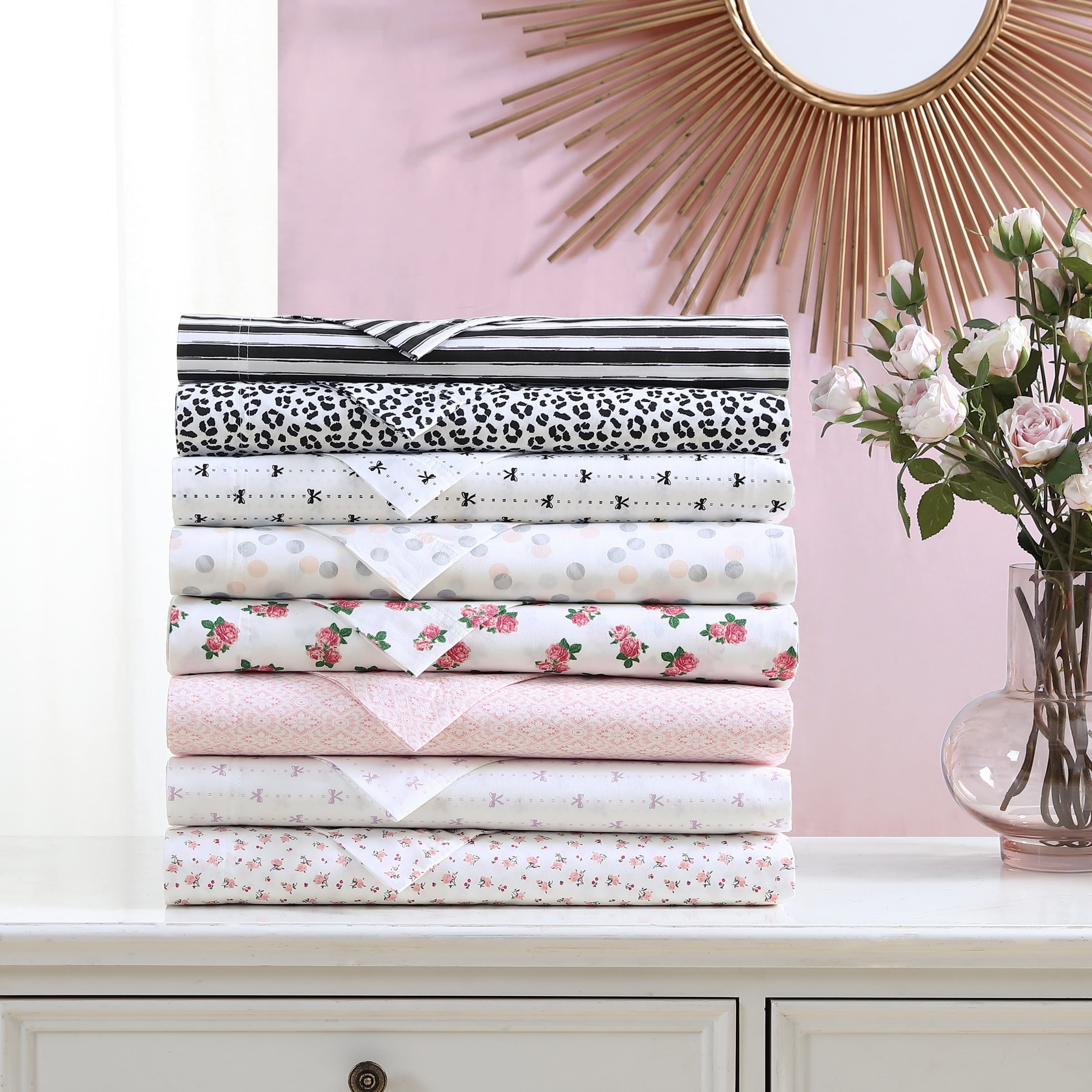 Vinmora™ Betsey Johnson Baby Buds Pink Cotton Percale Queen - Premium Sheet Set by Vinmora™