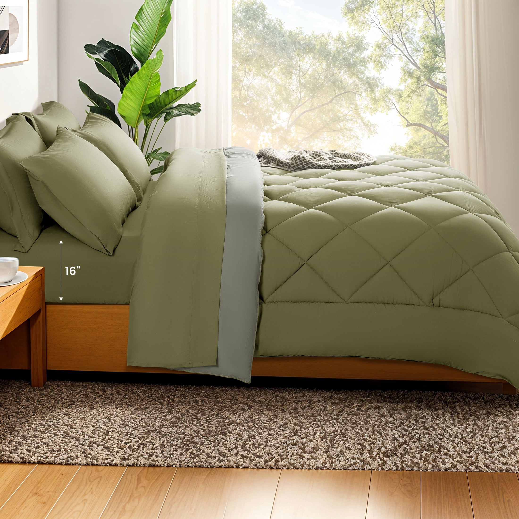 Vinmora™ Sonoro Kate Queen Comforter Set Sage Green, Bed - Premium Comforter Set by Vinmora™