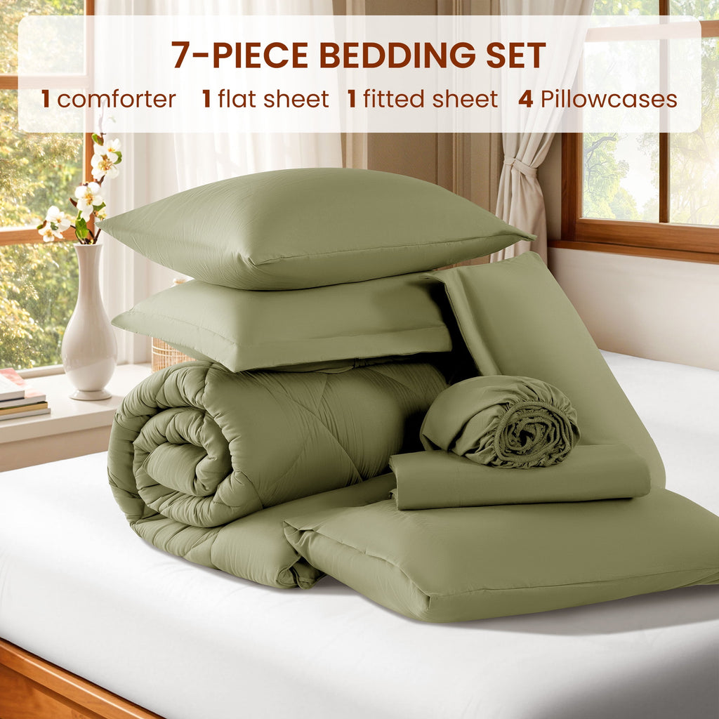 Vinmora™ Sonoro Kate Queen Comforter Set Sage Green, Bed - Premium Comforter Set by Vinmora™