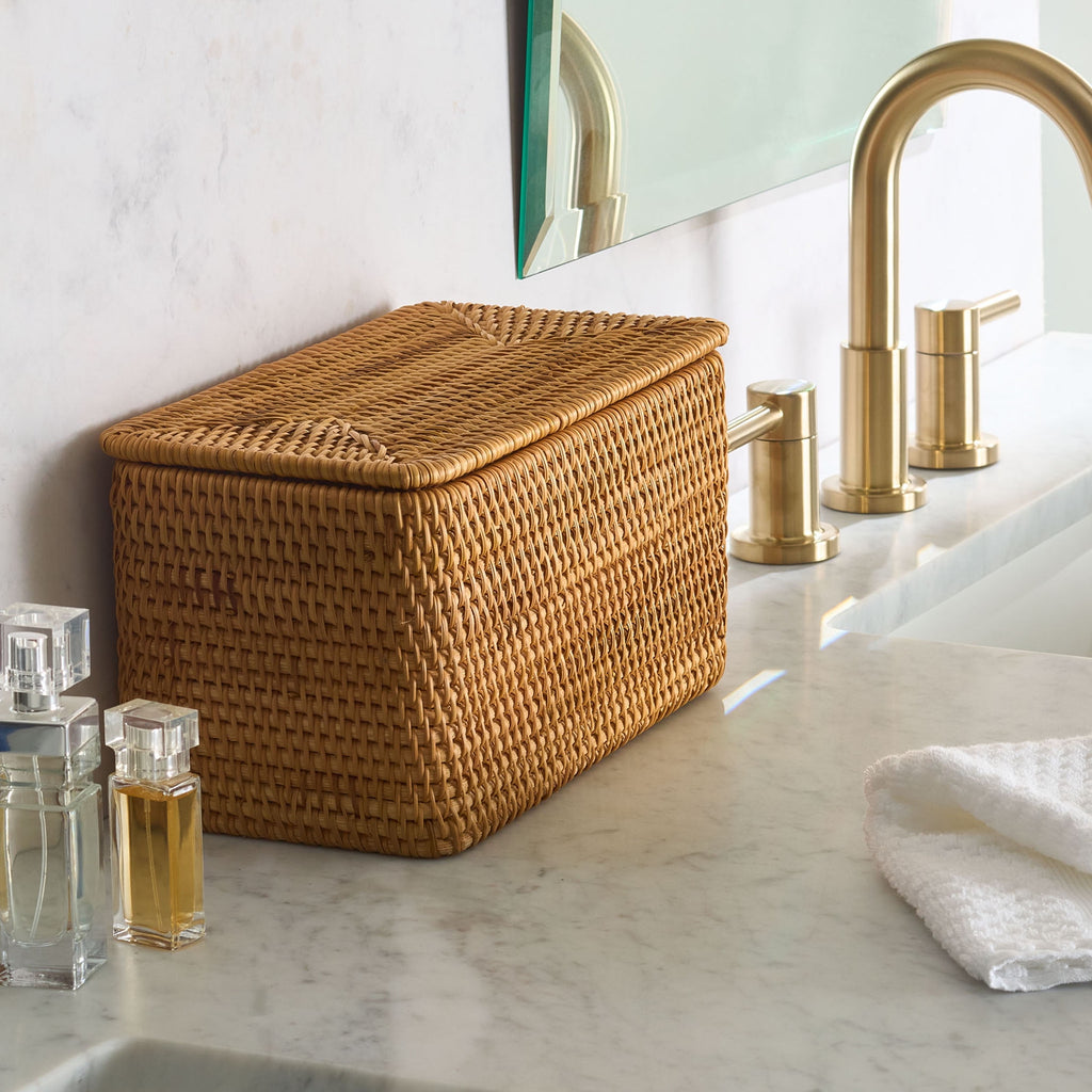 Vinmora™ Brown Rattan Organizer Basket with Lid - Premium Bedding & Home by Vinmora™