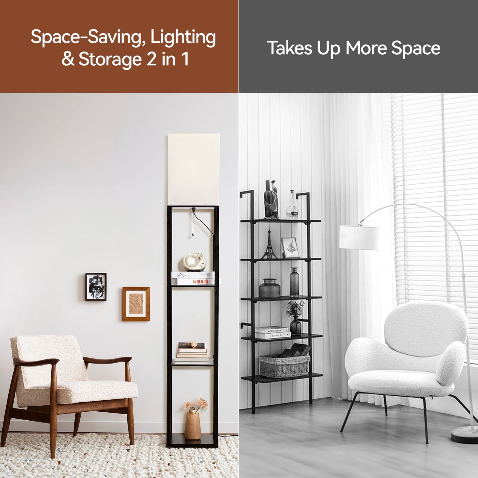 Vinmora™ SUNMORY 63'' Floor Lamps with Shelves, Home Standing - Premium Bedding & Home by Vinmora™