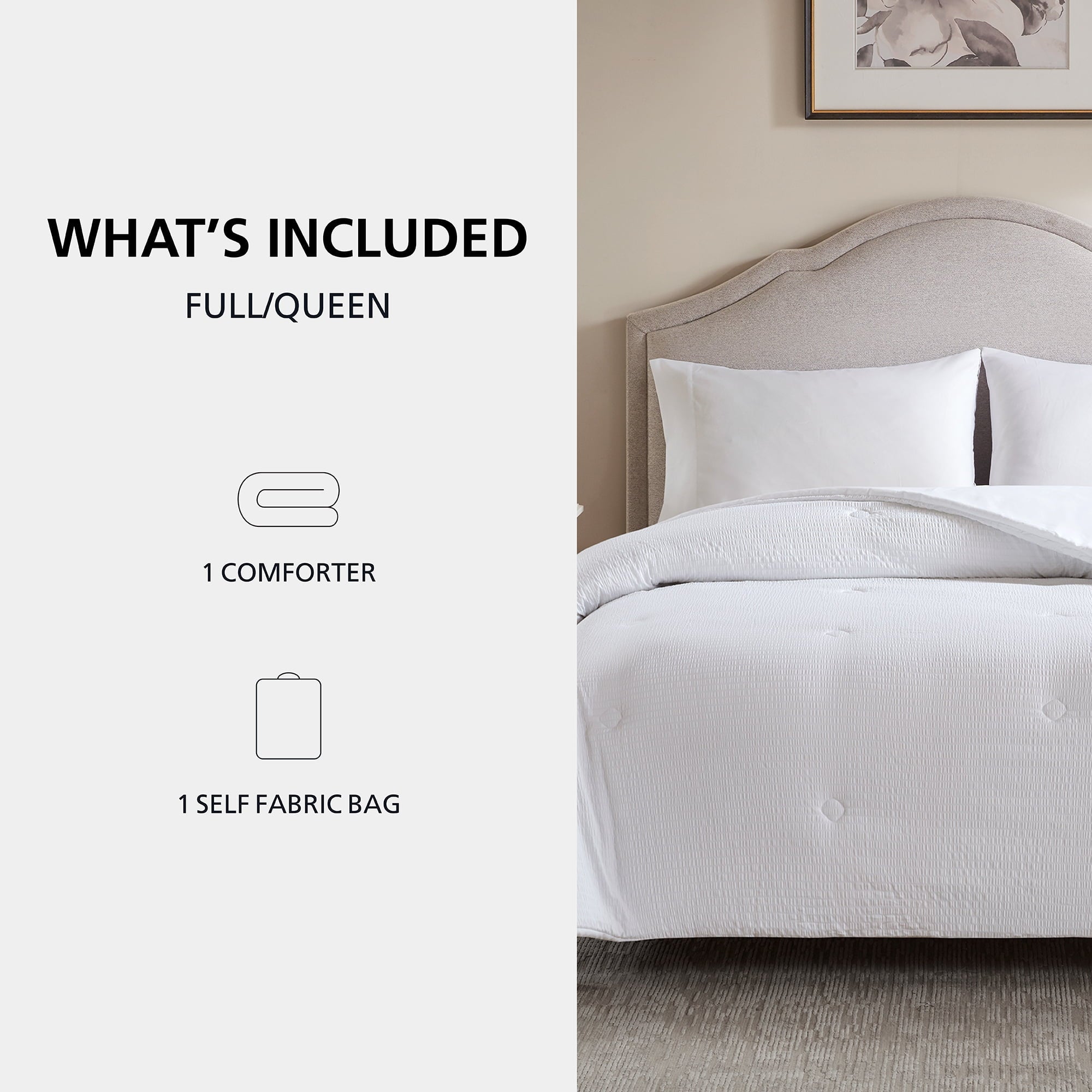 Vinmora™ Full/Queen Comforter, Reversible Down Alternative, All-Season, White Seersucker - Premium Comforter Set by Vinmora™