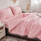 Vinmora™ RYNGHIPY Pink Full Size Comforter Set Pom Fringe - Premium Comforter Set by Vinmora™