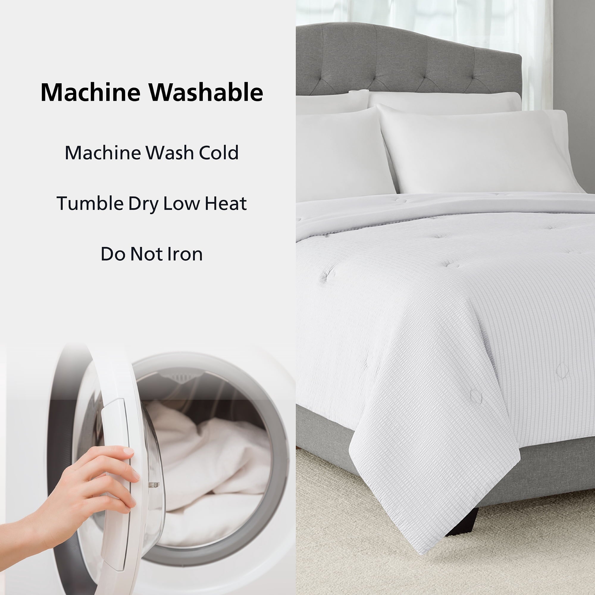 Vinmora™ Full/Queen Comforter, Reversible Down Alternative, All-Season, White Seersucker - Premium Comforter Set by Vinmora™