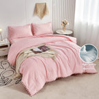 Vinmora™ RYNGHIPY Pink Full Size Comforter Set Pom Fringe - Premium Comforter Set by Vinmora™