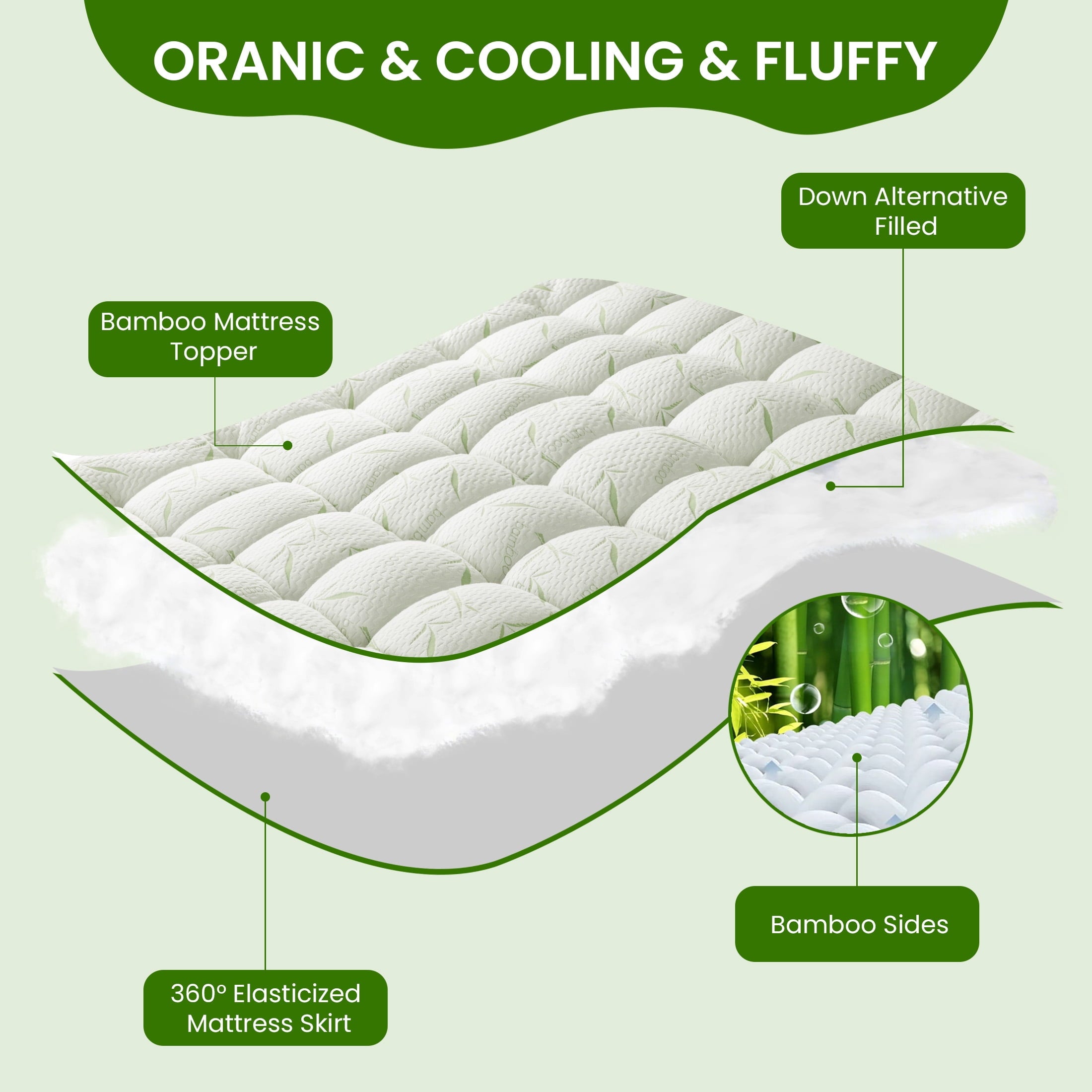 Vinmora™ Cooling Bamboo Mattress Topper - Premium Mattress Protector & Topper by Vinmora™