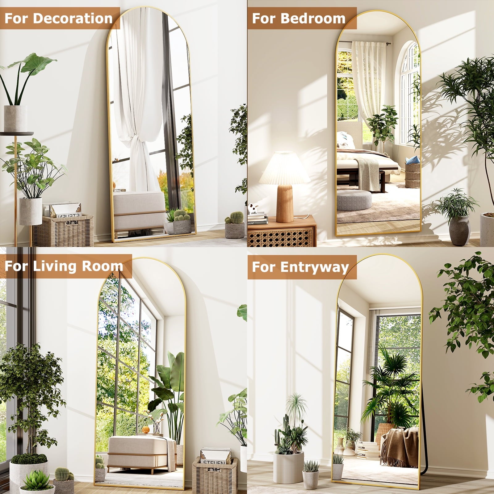 Vinmora™ BEAUTYPEAK 64"x 21" Full Length Mirror Arched Standing - Premium Bedding & Home by Vinmora™