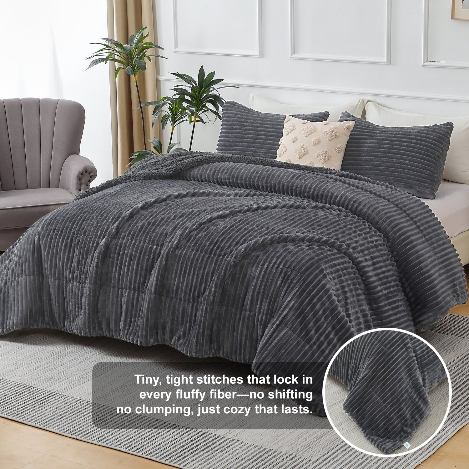 Vinmora™ Jessy Home 3 Piece Fleece Queen Comforter Set - Premium Comforter Set by Vinmora™